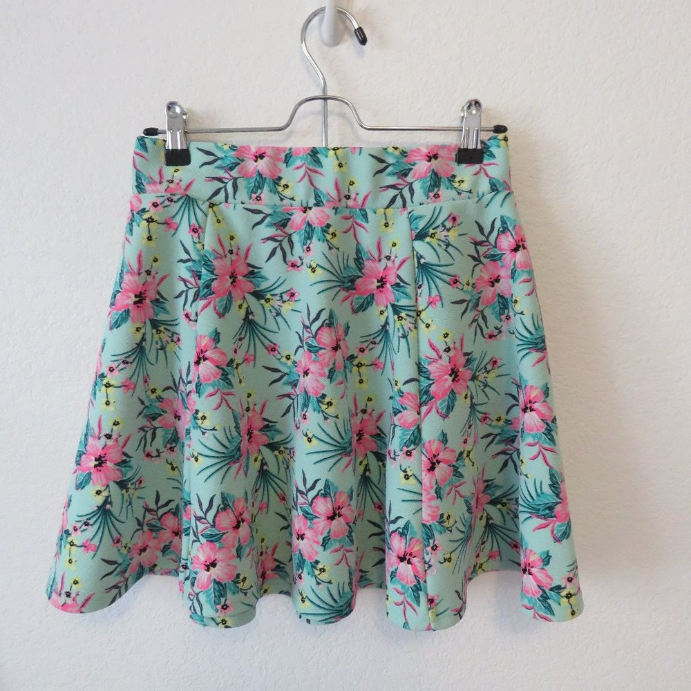 Floral Skater Skirt Green and Pink